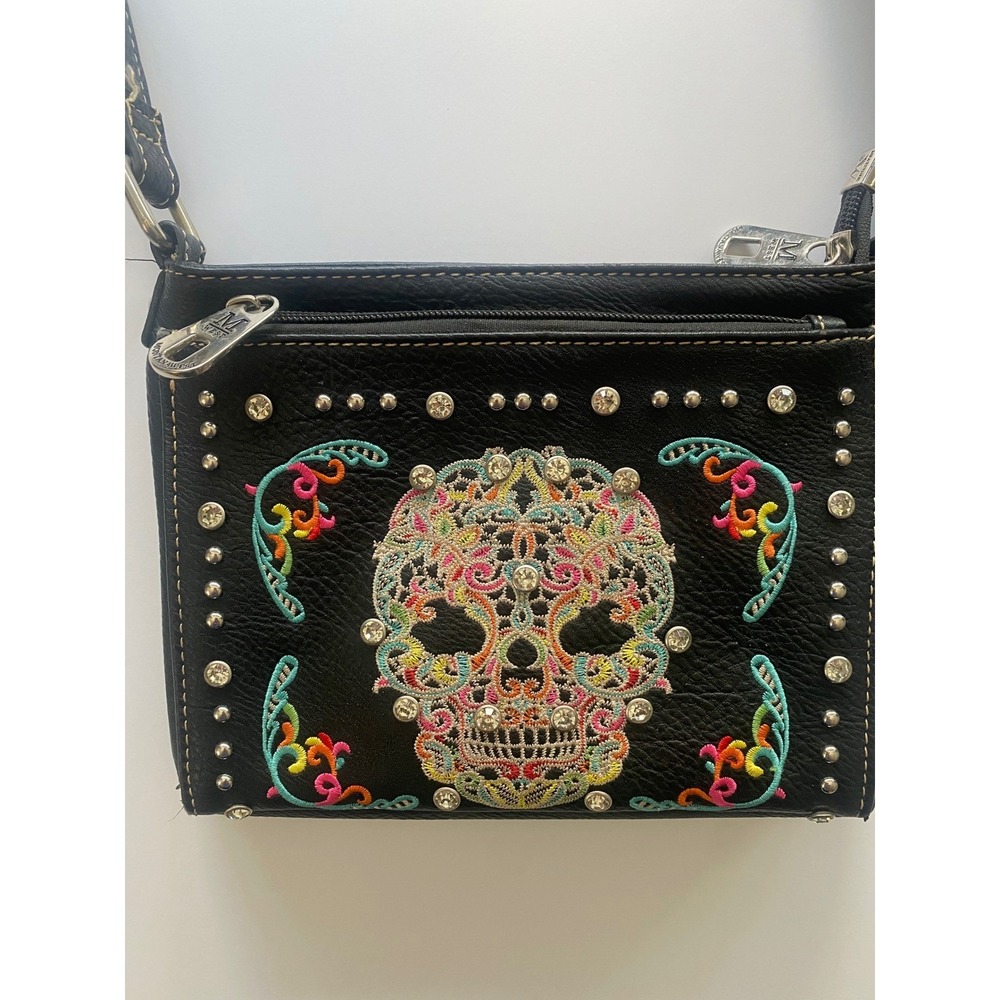Montana West Purse Sugar Skull Embroidered Crossbody Bag Day of the Dead Black - Picture 2 of 16